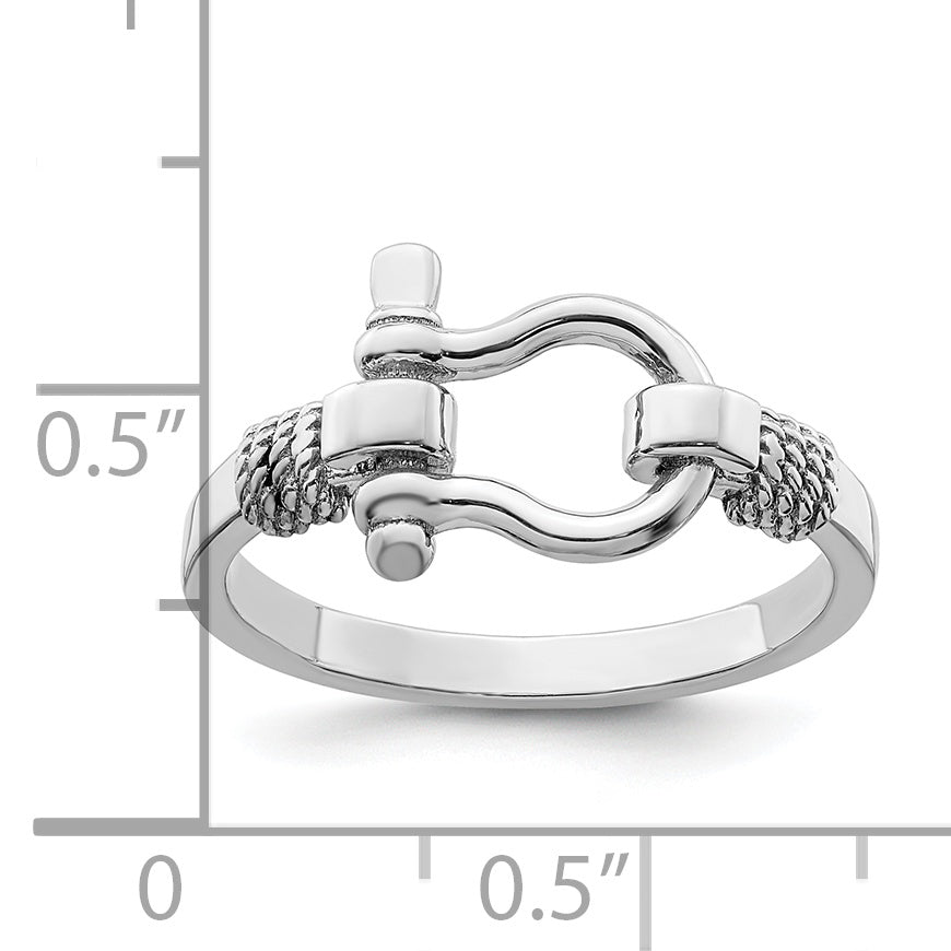 De-Ani Sterling Silver Rhodium-Plated Polished Shackle with Rope Trim Ring