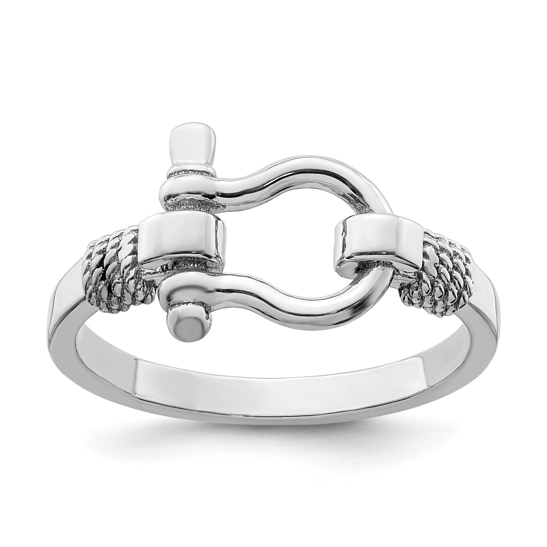 De-Ani Sterling Silver Rhodium-Plated Polished Shackle with Rope Trim Ring