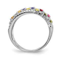 Prizma Sterling Silver Rhodium-plated White and Colorful Double Row Marquise CZ Ring