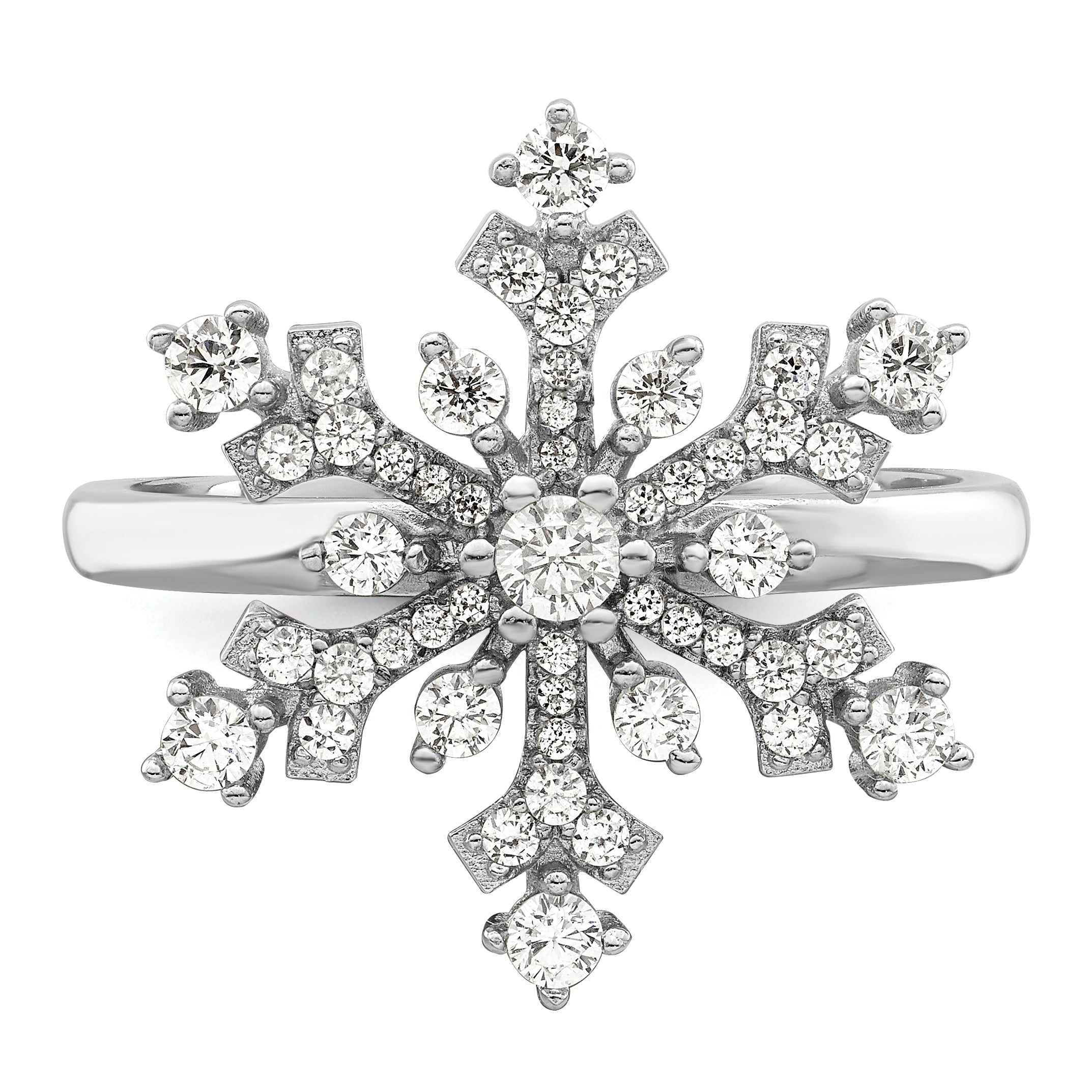 Sterling Silver Rhodium-plated CZ Snowflake Ring