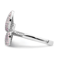 Sterling Silver Rhodium-plated Polished Pink CZ Butterfly Ring