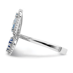 Sterling Silver Rhodium-plated Polished Blue & White CZ Butterfly Ring