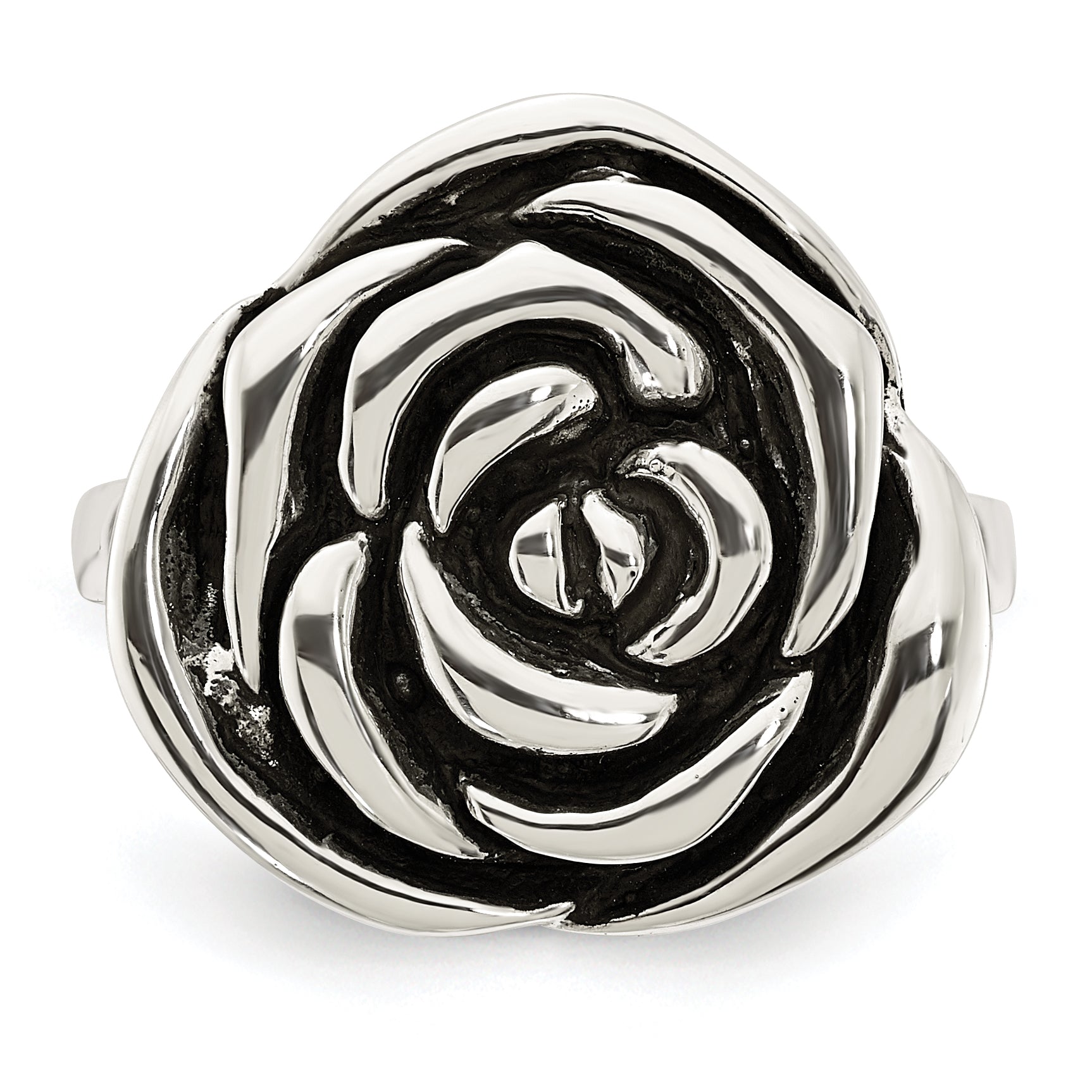 Sterling Silver Polished Antiqued Rose Ring