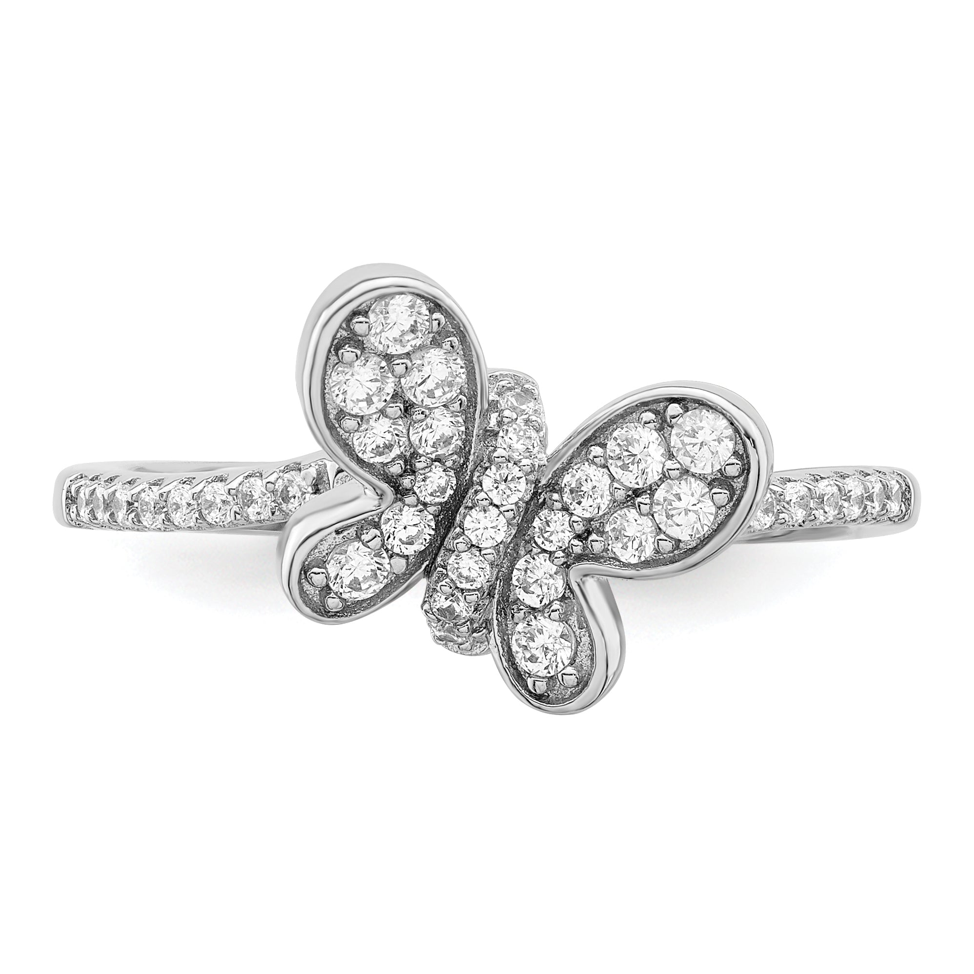 Sterling Silver Rhodium-plated CZ Butterfly Ring