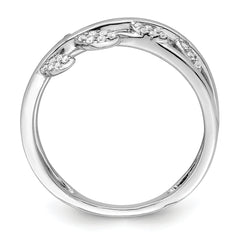 Sterling Silver Rhodium plated CZ Leaves Ring