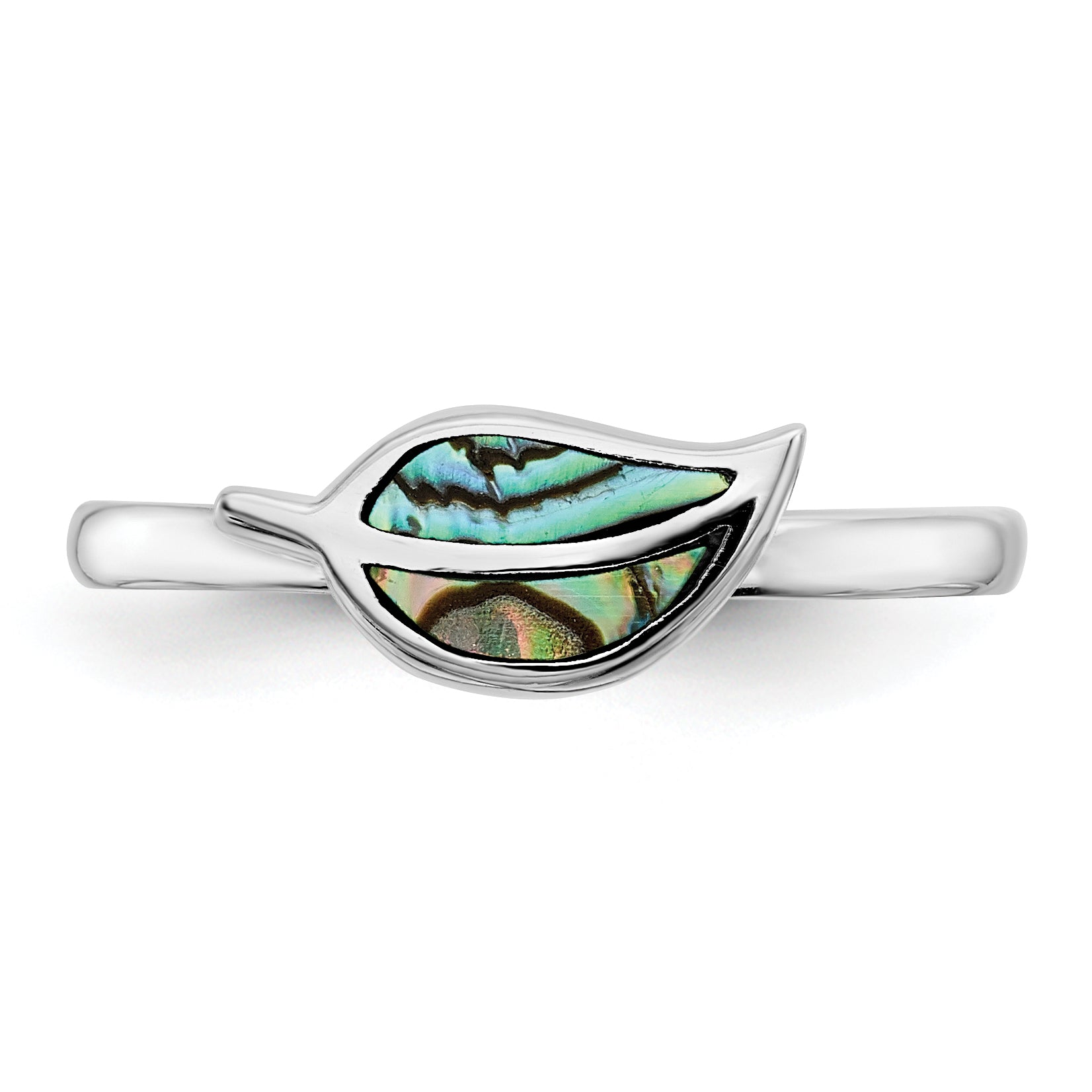 Sterling Silver RH-plated Abalone Leaf Ring