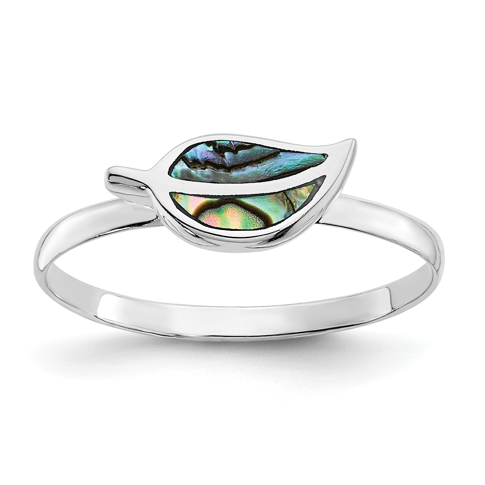 Sterling Silver RH-plated Abalone Leaf Ring