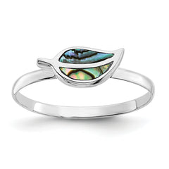 Sterling Silver RH-plated Abalone Leaf Ring