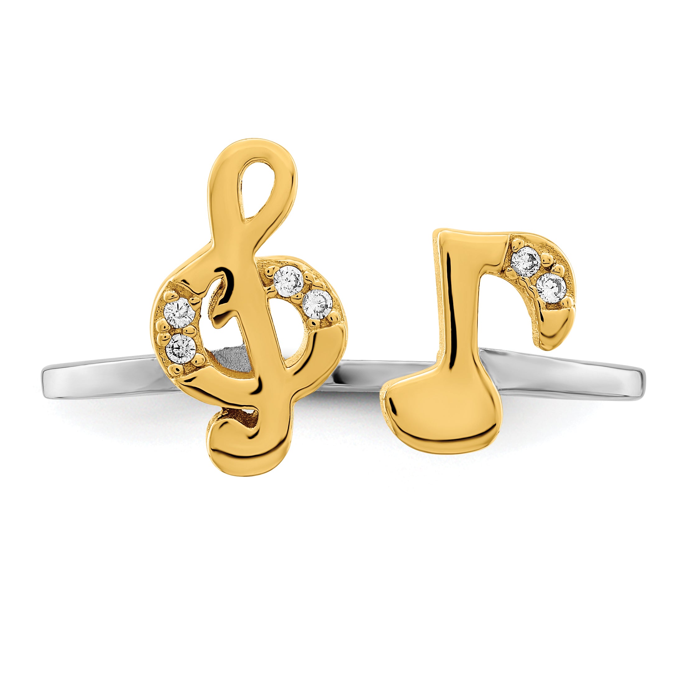 Sterling Silver RH-plated & Gold-plated CZ Music Notes Adjustable Ring