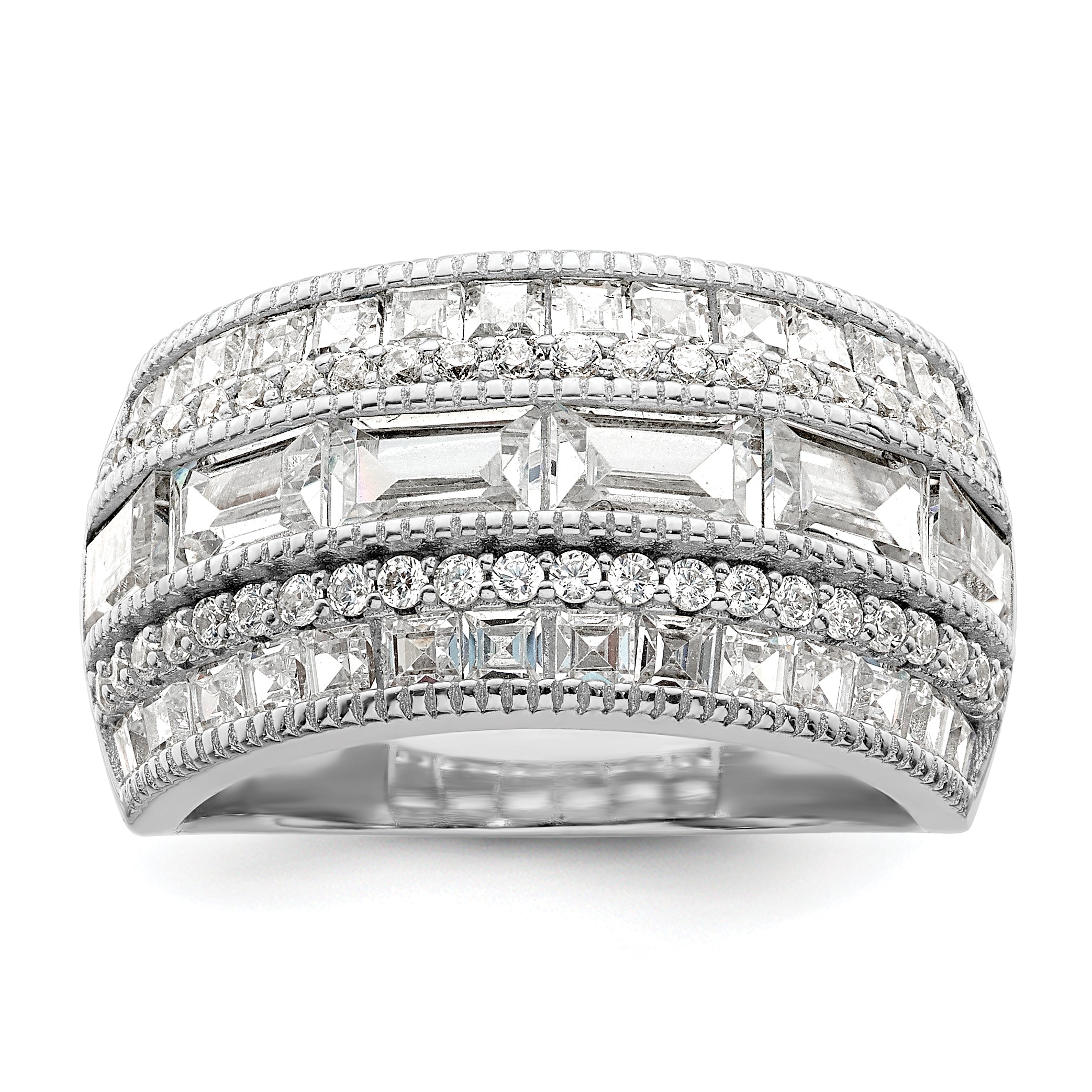 Sterling Silver Polished Rhodium-plated CZ Ring