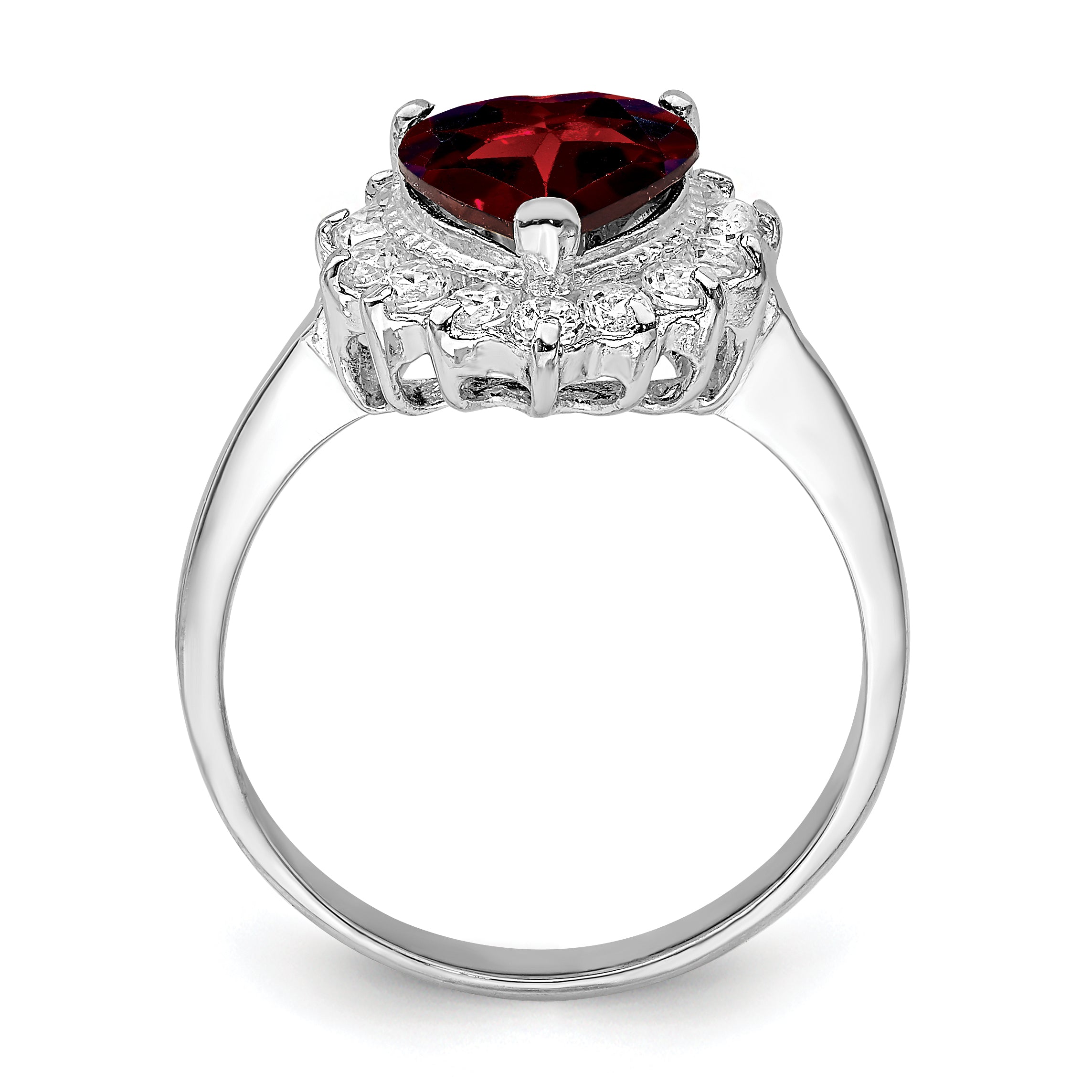 Sterling Silver Rhodium-plated Garnet & CZ Ring