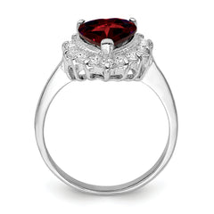 Sterling Silver Rhodium-plated Garnet & CZ Ring