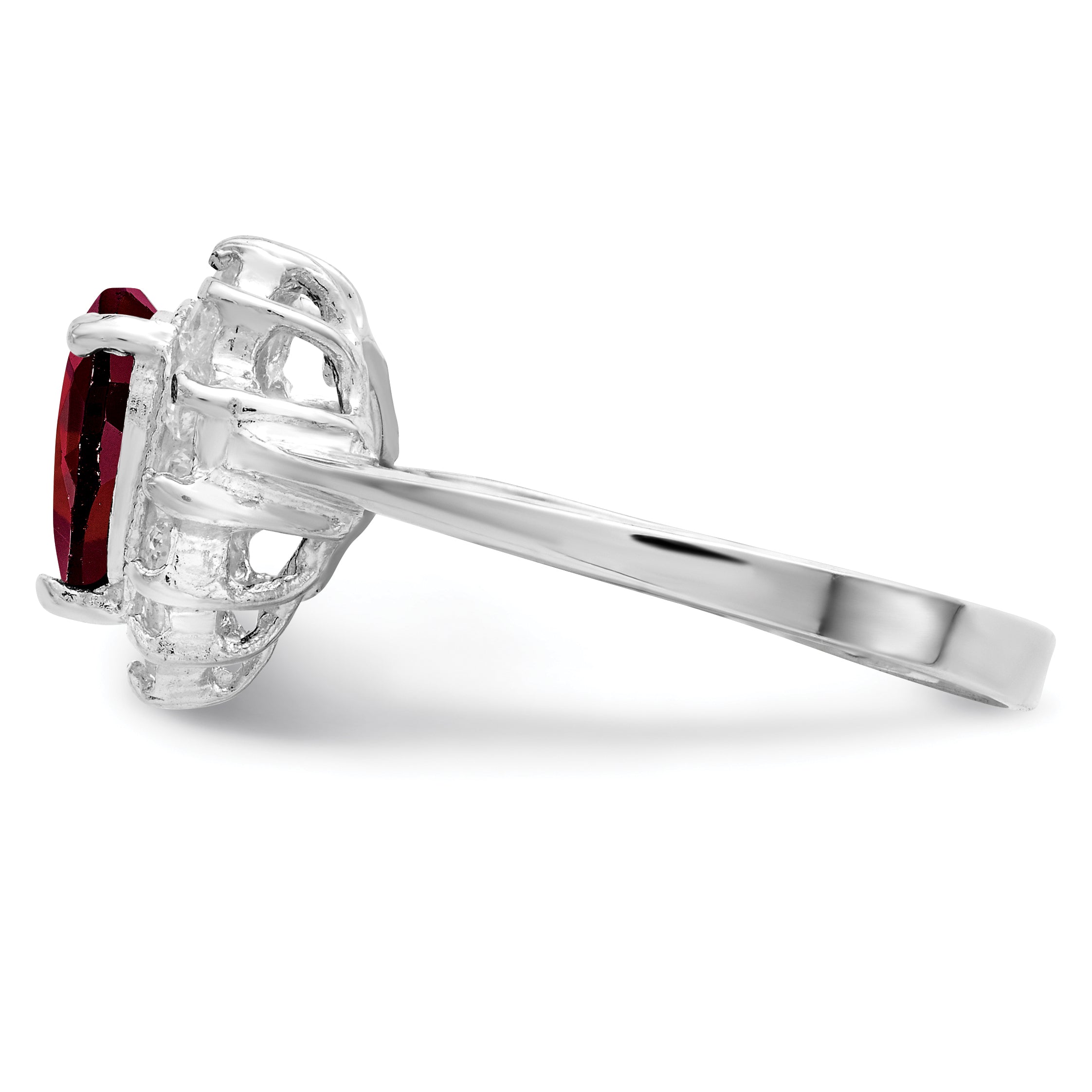 Sterling Silver Rhodium-plated Garnet & CZ Ring