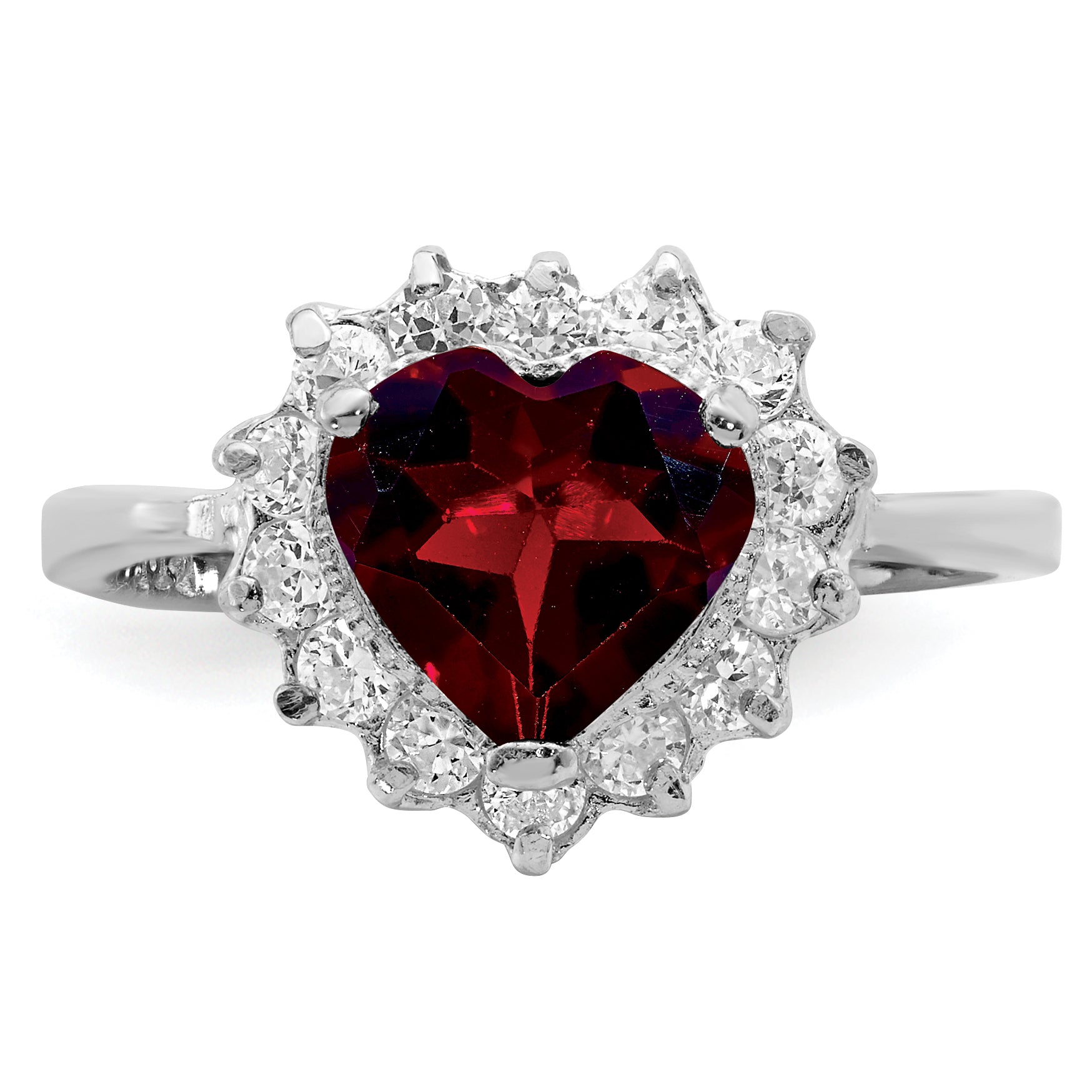 Sterling Silver Rhodium-plated Garnet & CZ Ring