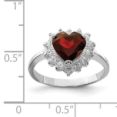 Sterling Silver Rhodium-plated Garnet & CZ Ring