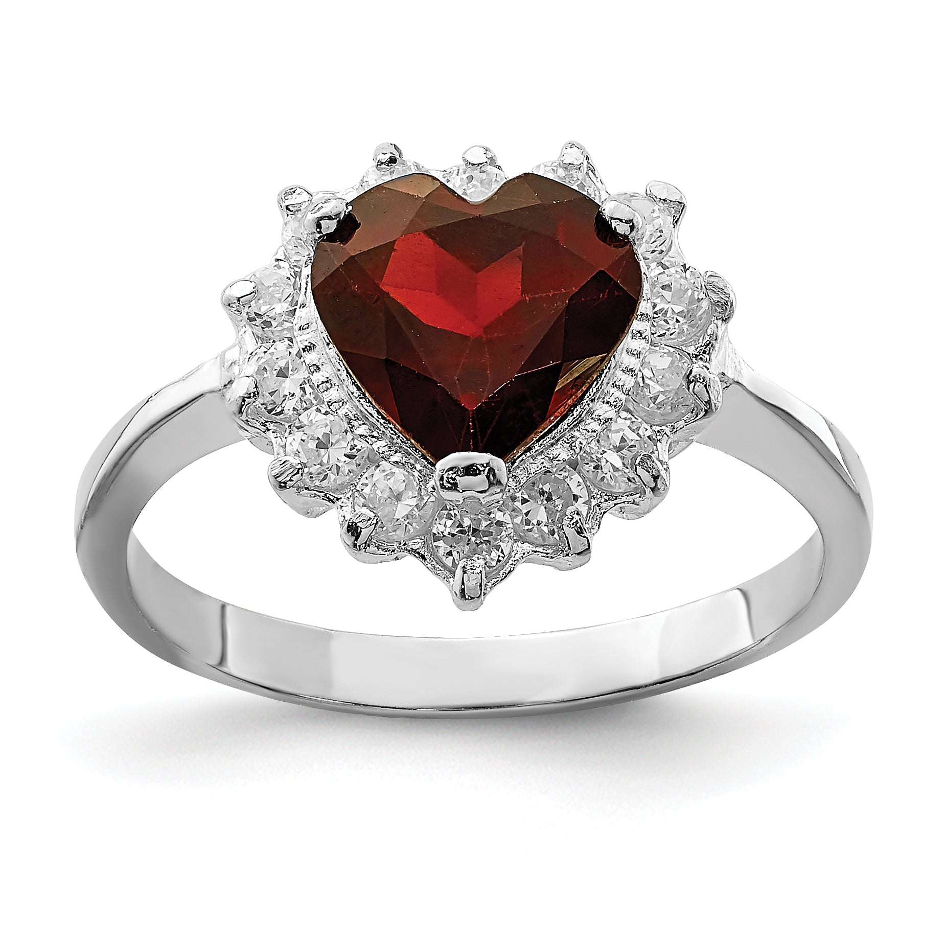 Sterling Silver Rhodium-plated Garnet & CZ Ring