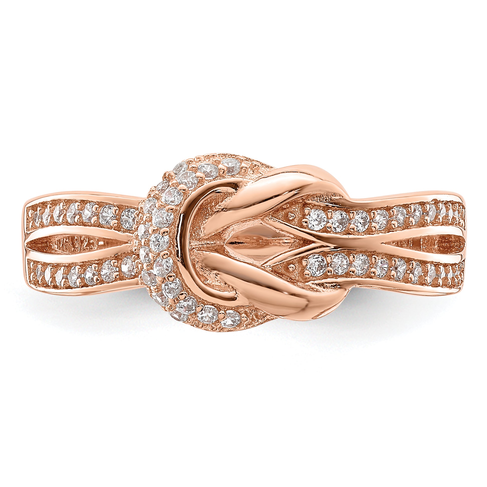 Sterling Silver Polished Rose-tone CZ Knot Ring