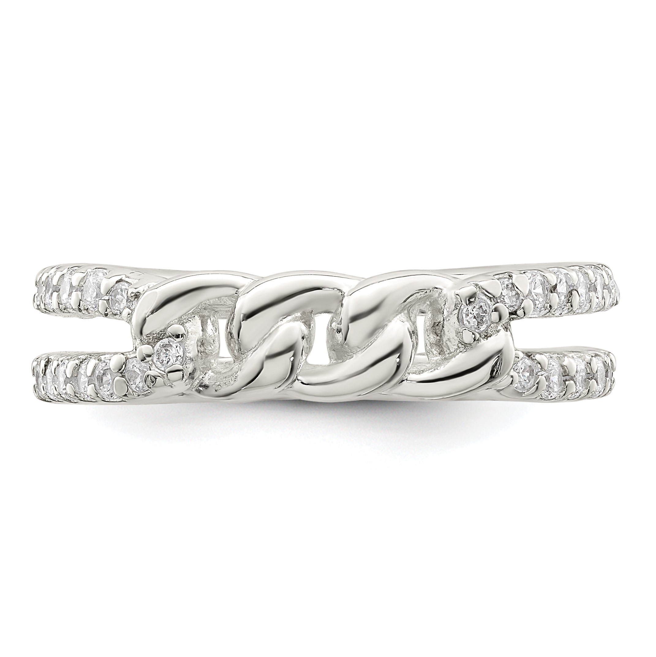 Sterling Silver Polished CZ Chain Detail Ring