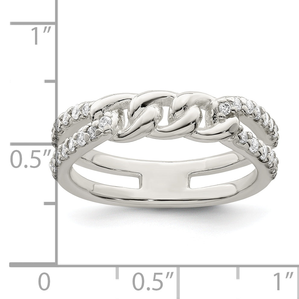 Sterling Silver Polished CZ Chain Detail Ring