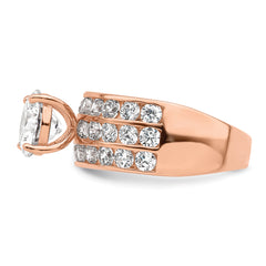 Sterling Silver Polished Rose-tone 3 Row CZ Ring