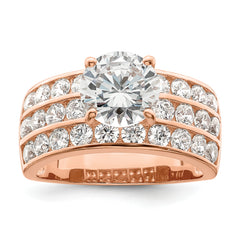 Sterling Silver Polished Rose-tone 3 Row CZ Ring