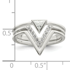 Sterling Silver Polished Triangle CZ 3 Ring Set