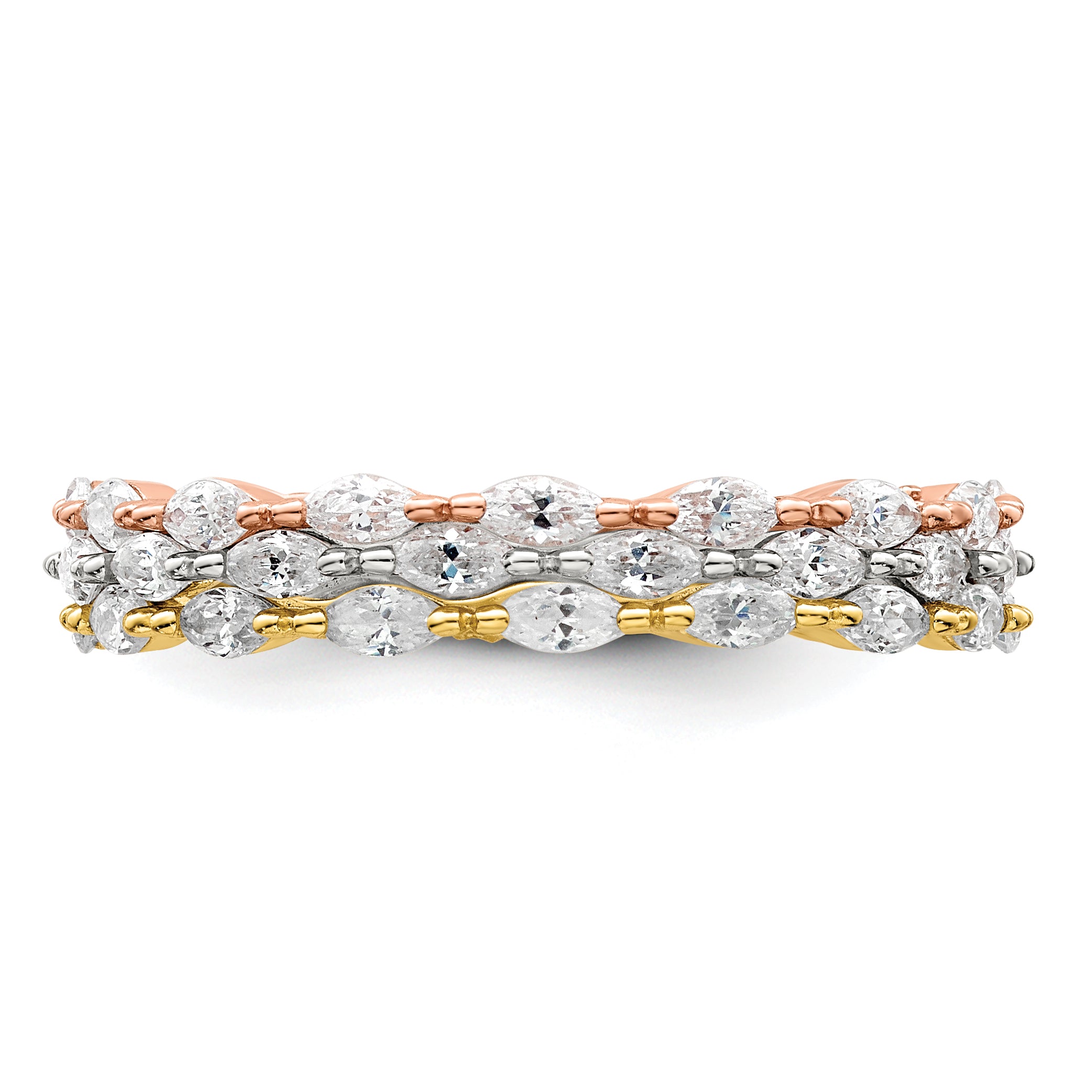 Sterling Silver Rose & Gold-tone Marquise CZ Eternity 3 Ring Set