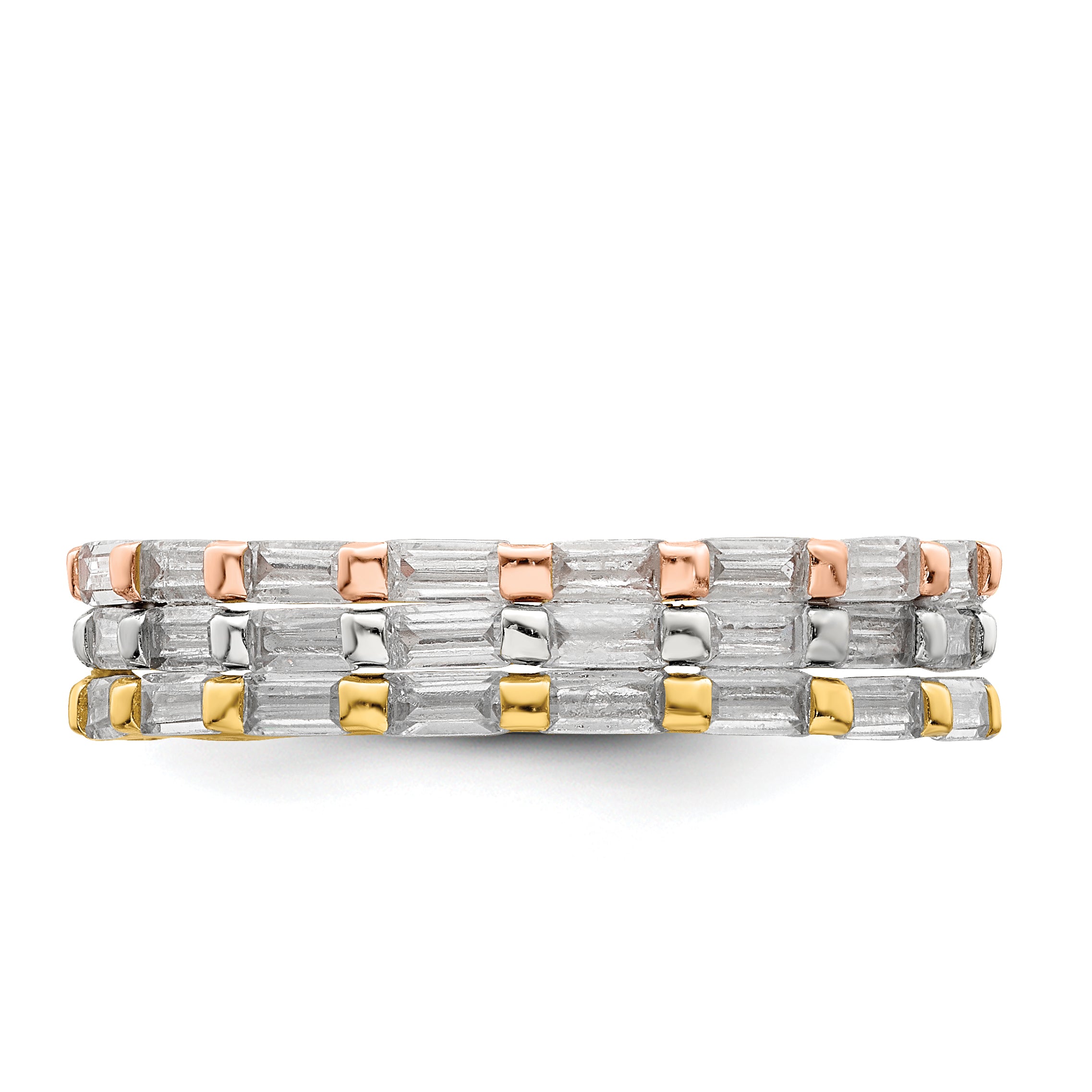 Sterling Silver Rose & Gold-tone Baguette CZ Eternity 3 Band Set