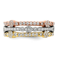 Sterling Silver Rose & Gold-tone Eternity CZ 3 Band Set