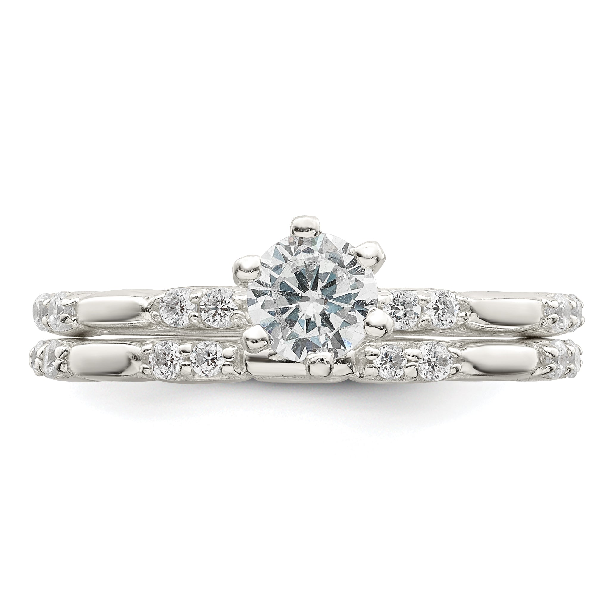 Sterling Silver Polished CZ Wedding Ring Set