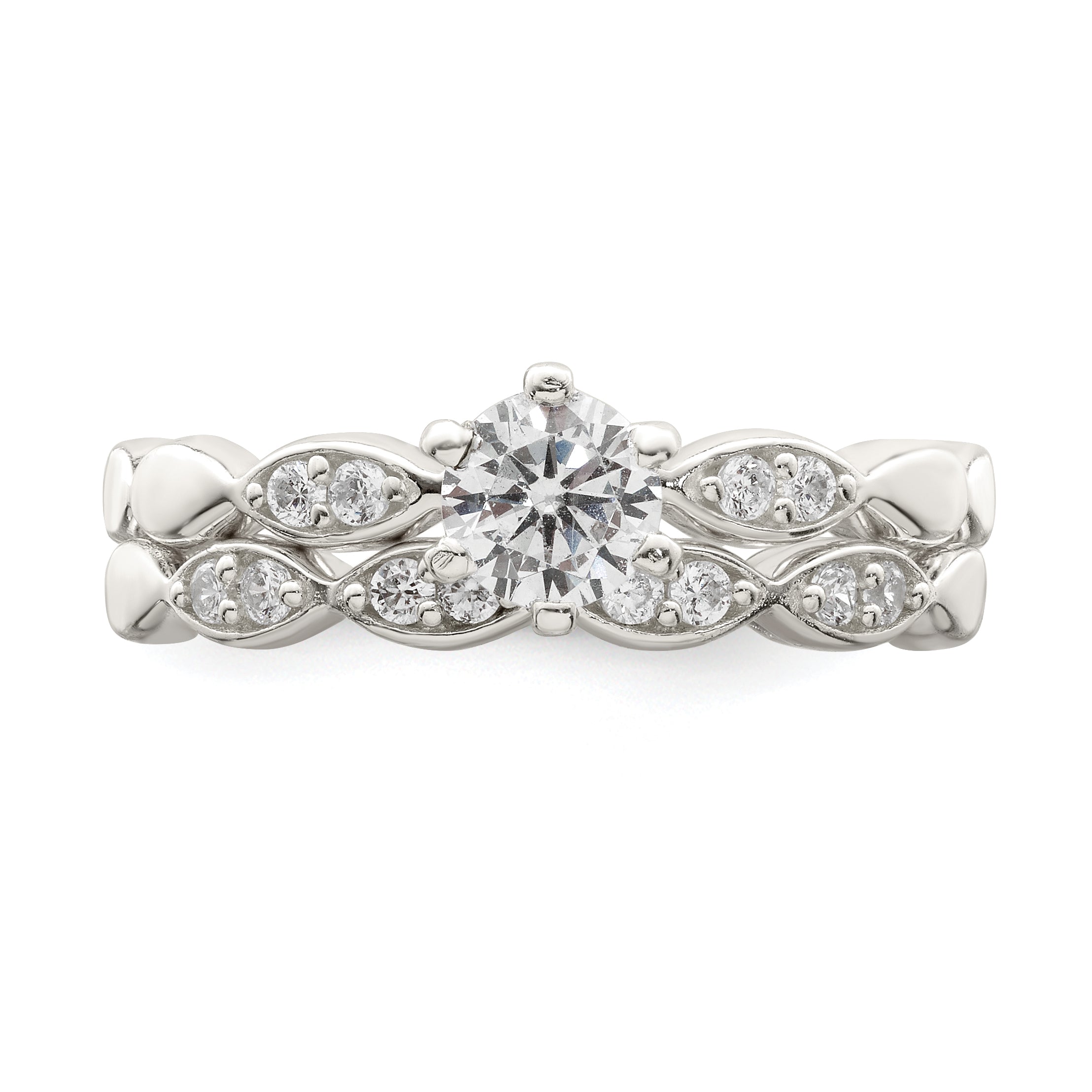 Sterling Silver Polished CZ Wedding Ring Set