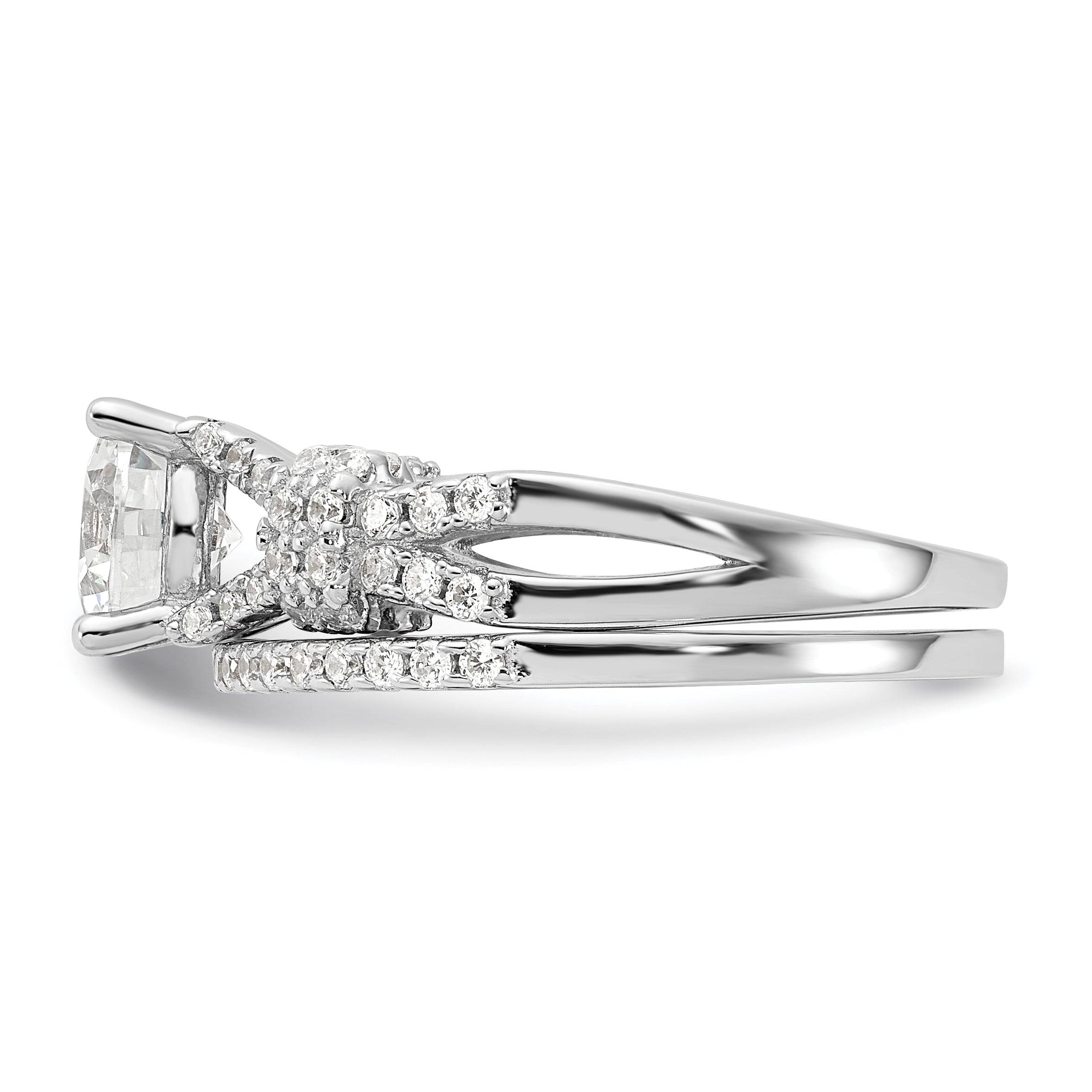 Sterling Silver Rhodium-plated Polished CZ Engagement and Band Set