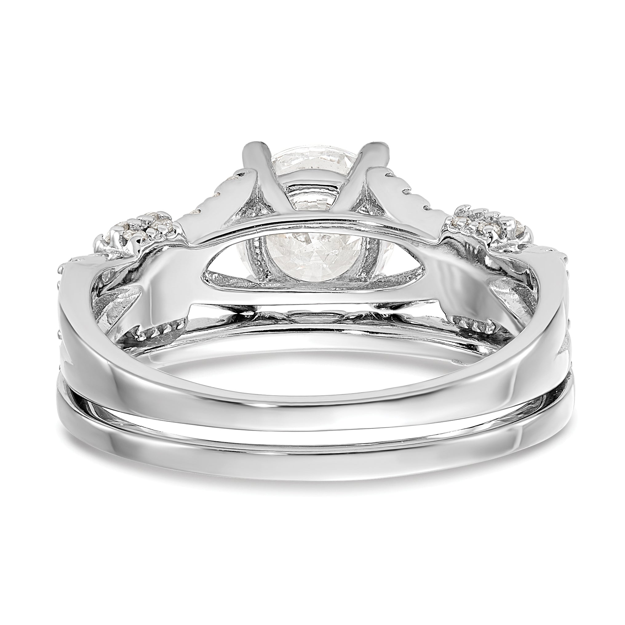 Sterling Silver Rhodium-plated Polished CZ Engagement and Band Set