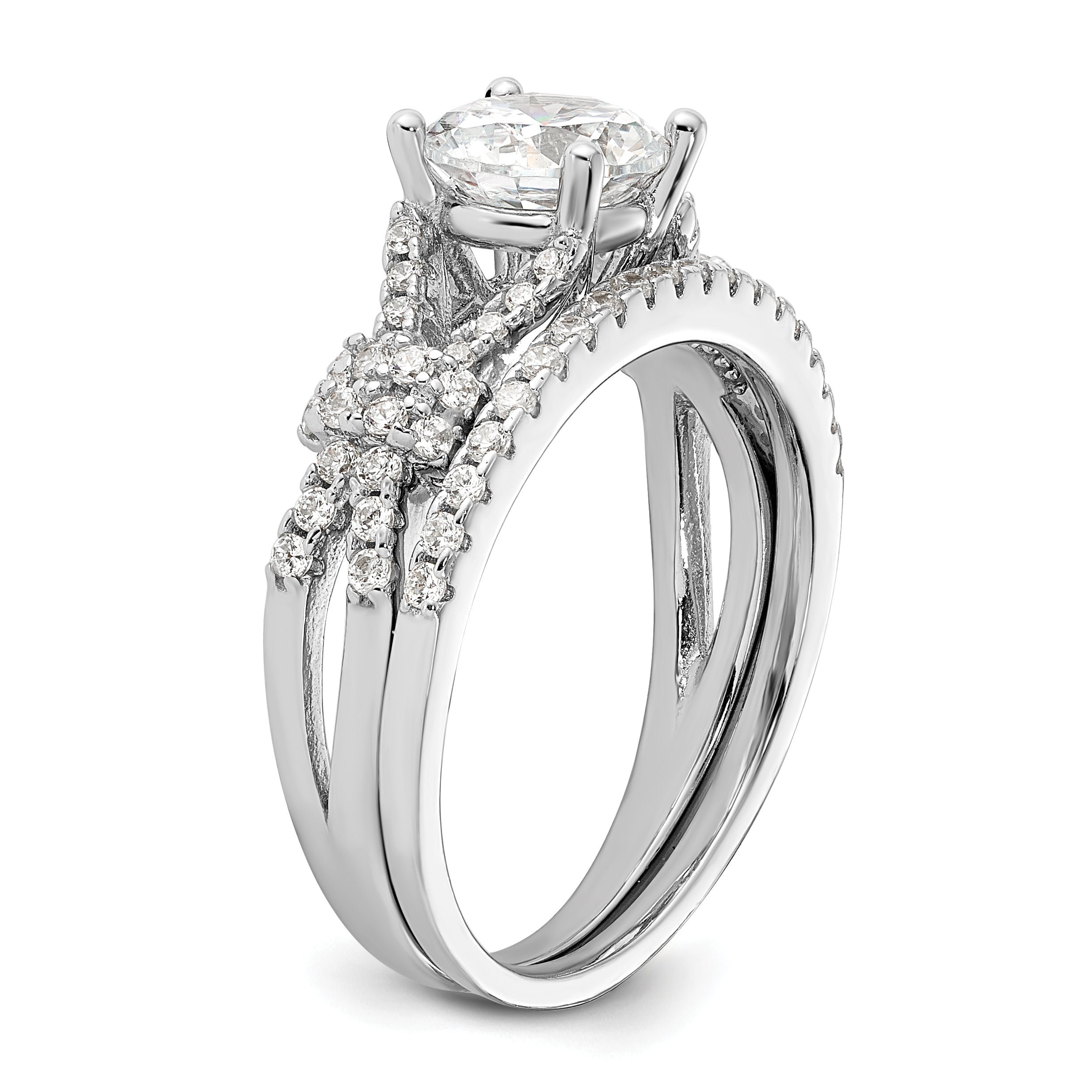 Sterling Silver Rhodium-plated Polished CZ Engagement and Band Set