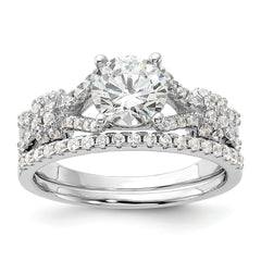 Sterling Silver Rhodium-plated Polished CZ Engagement and Band Set