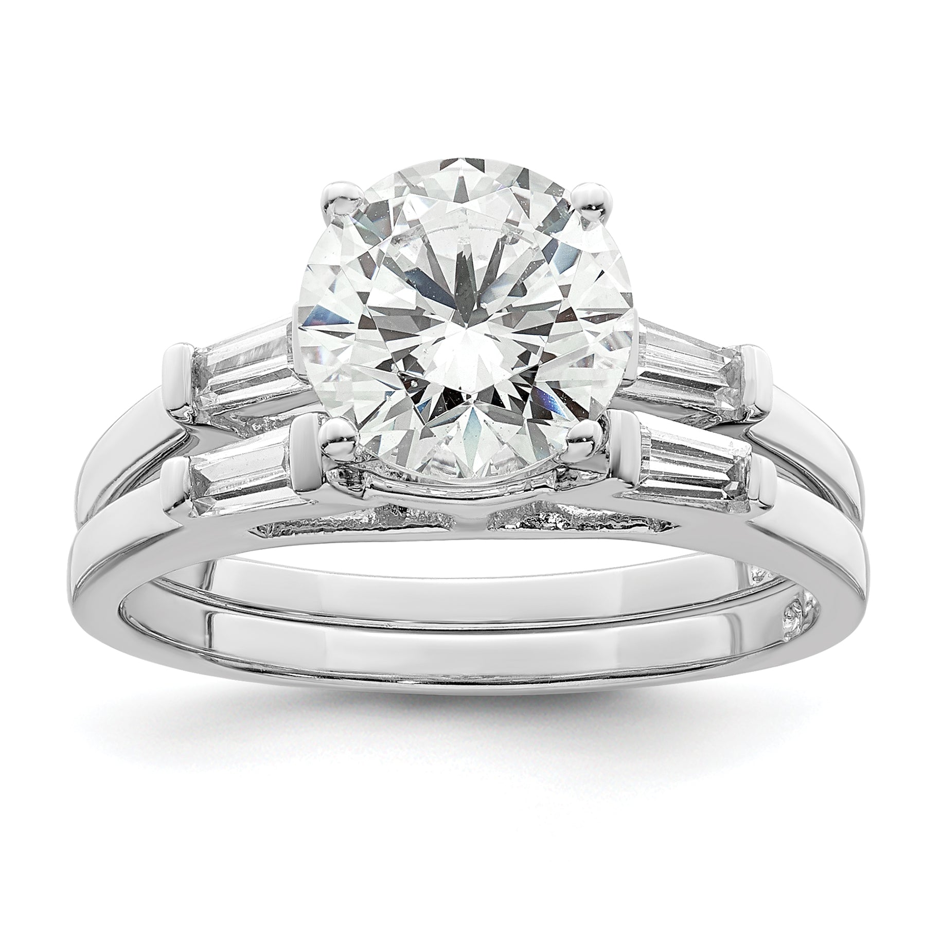 Sterling Silver Rhodium-plated CZ Two Piece Wedding Set Rings