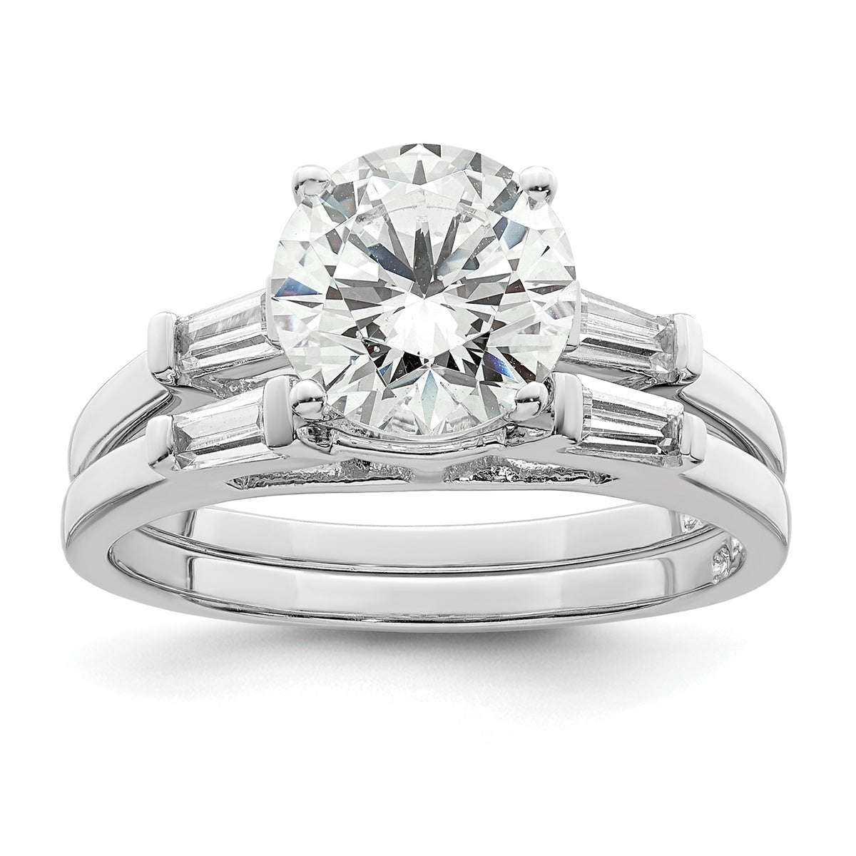 Sterling Silver Rhodium-plated CZ Two Piece Wedding Set Rings