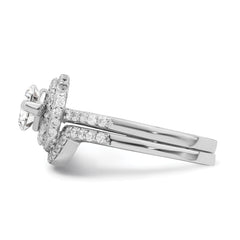 Sterling Silver Rhodium-plated CZ Halo Engagement Ring & Band Set