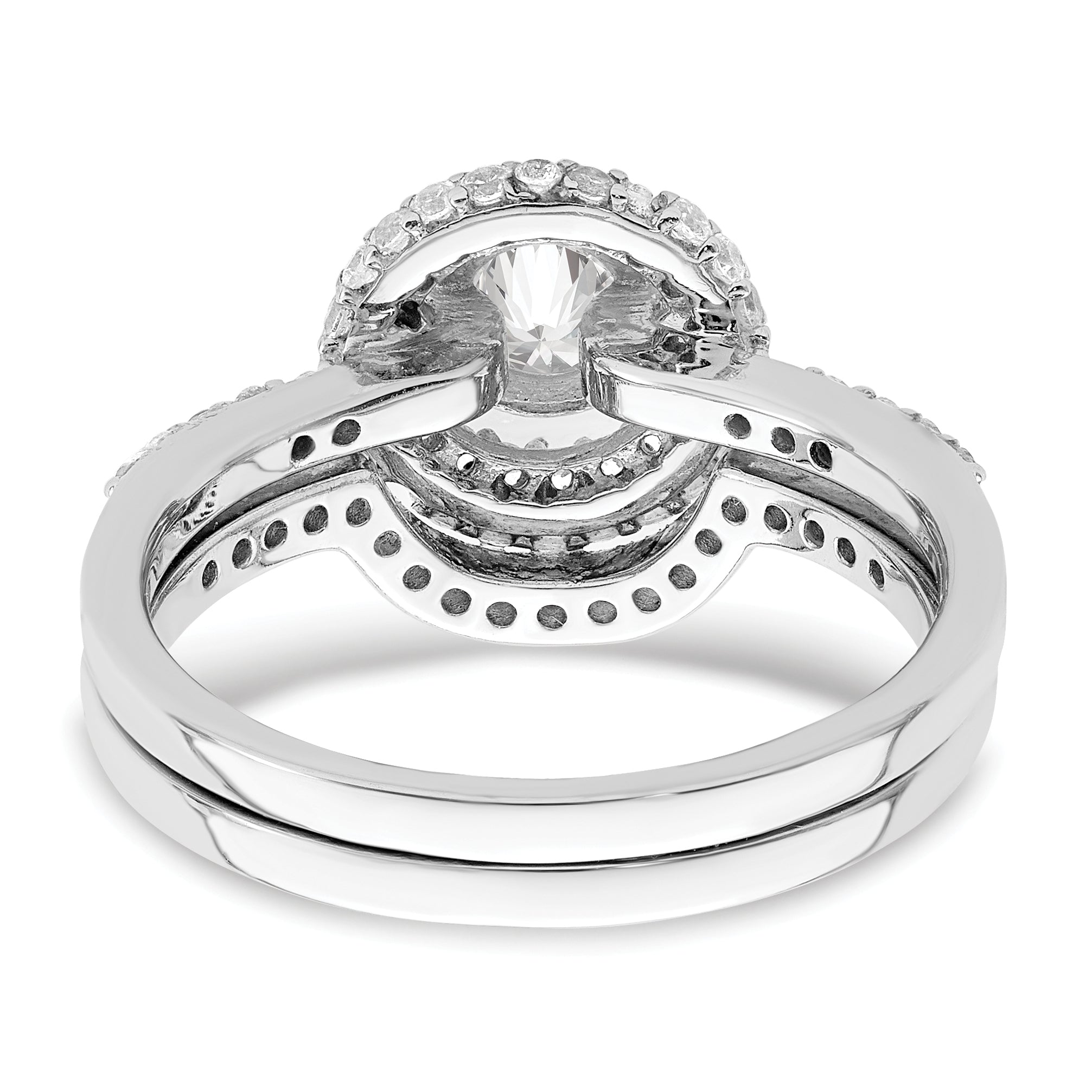 Sterling Silver Rhodium-plated CZ Halo Engagement Ring & Band Set