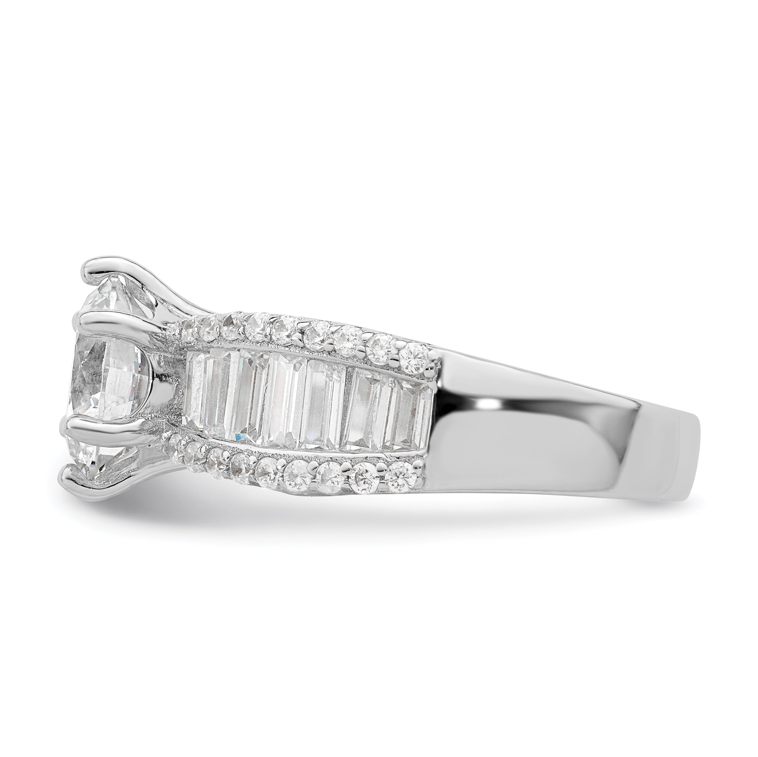 Sterling Silver Polished Rhodium-plated CZ Trio 3 Ring Set