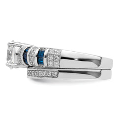 Sterling Silver Rhodium-plated Polished Blue & White CZ Engagement & Band R