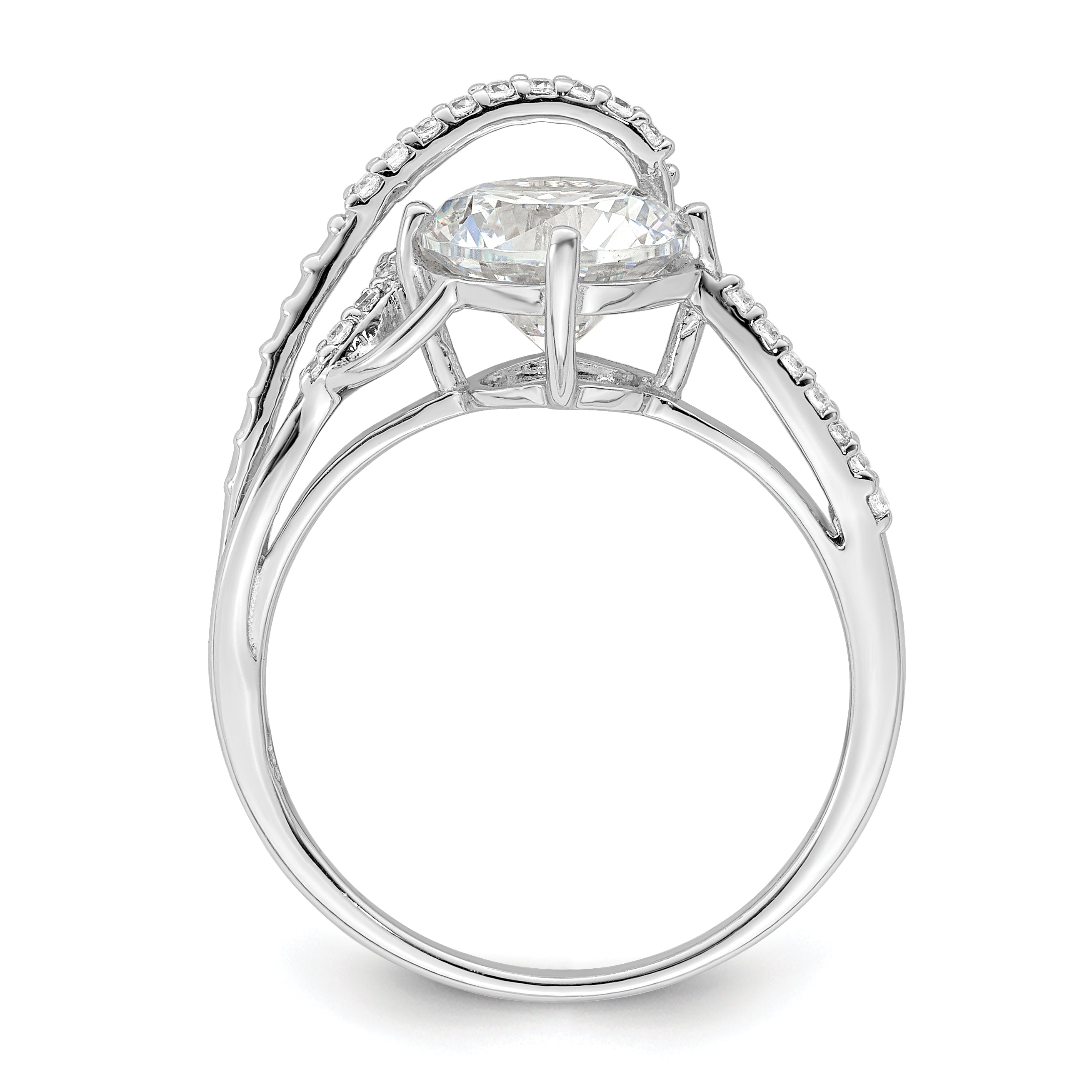 Sterling Silver Rhodium-plated Overlap CZ Ring