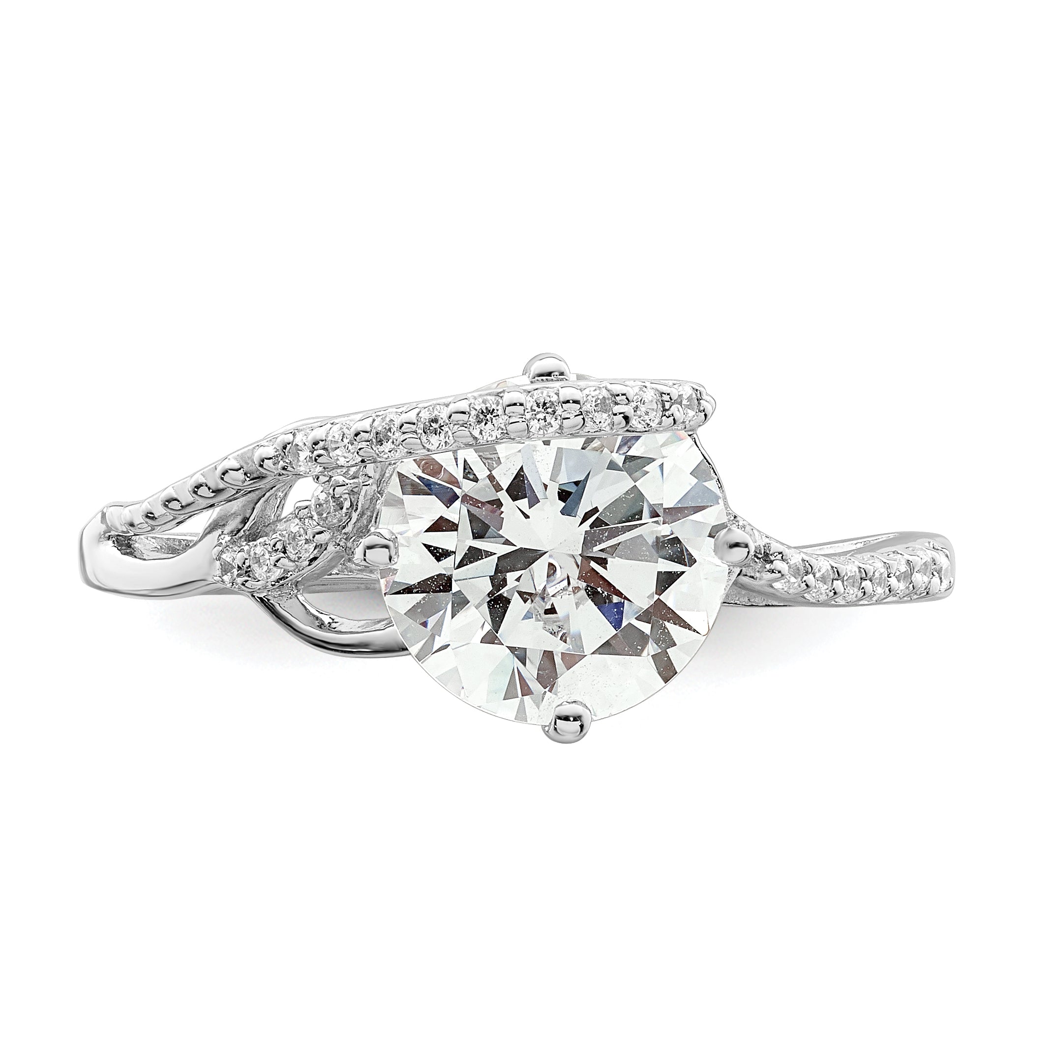 Sterling Silver Rhodium-plated Overlap CZ Ring