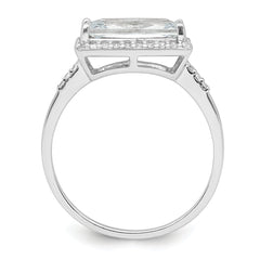 Sterling Silver Rhodium-plated Rectangular Shaped Halo CZ Ring