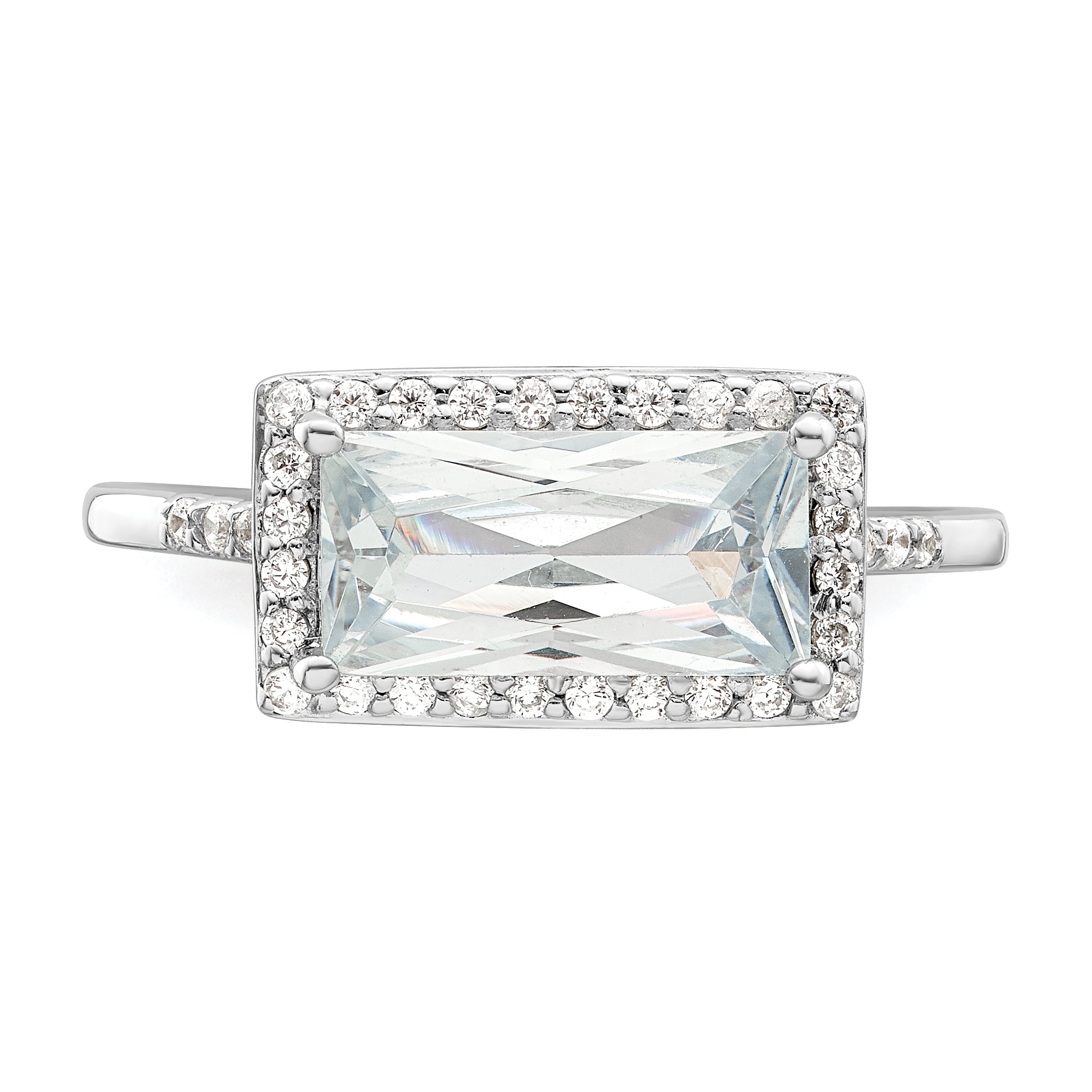 Sterling Silver Rhodium-plated Rectangular Shaped Halo CZ Ring