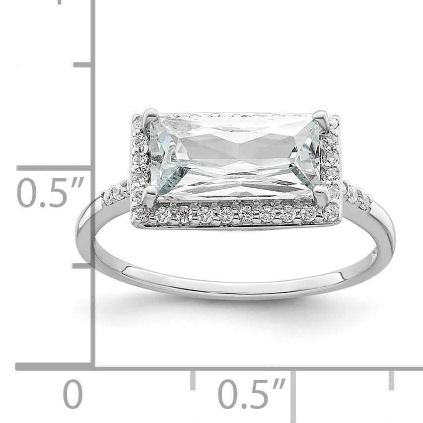 Sterling Silver Rhodium-plated Rectangular Shaped Halo CZ Ring