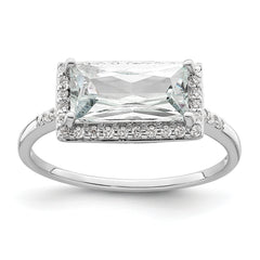 Sterling Silver Rhodium-plated Rectangular Shaped Halo CZ Ring