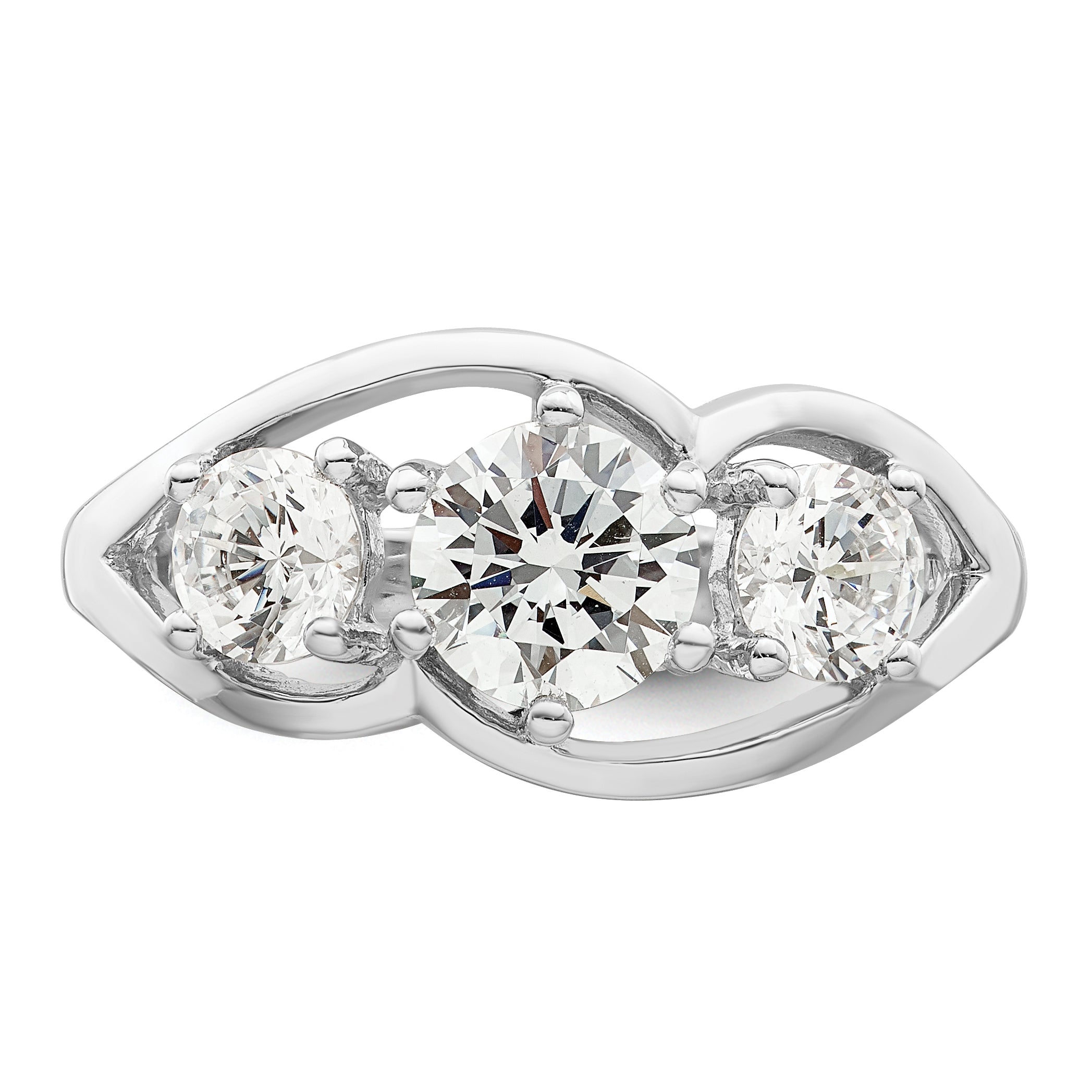 Sterling Silver Rhodium-plated Three Stone Twist CZ Ring