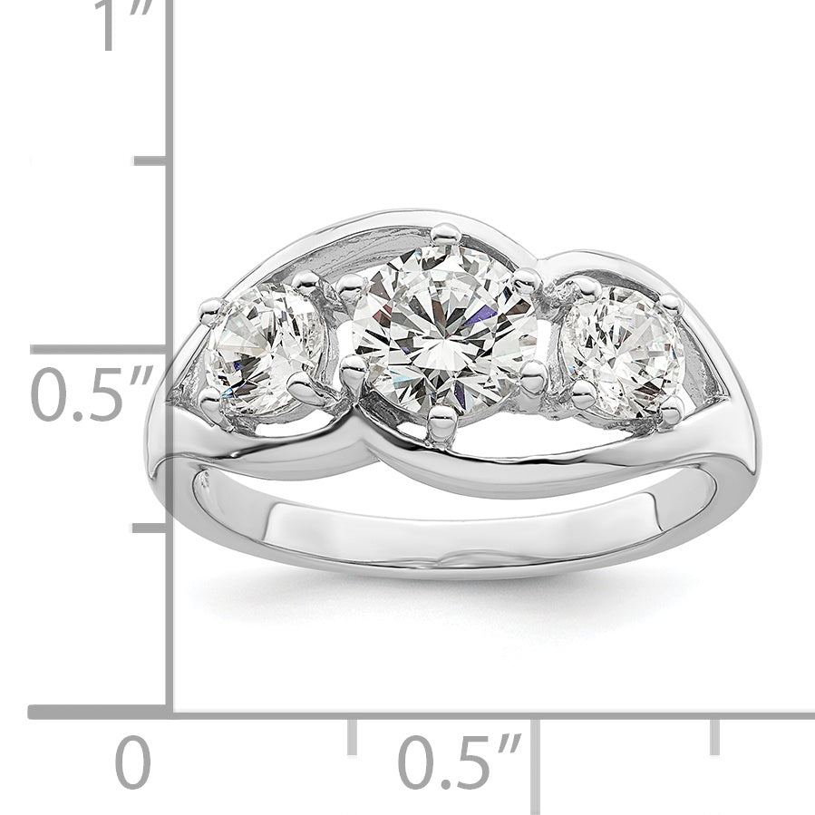 Sterling Silver Rhodium-plated Three Stone Twist CZ Ring