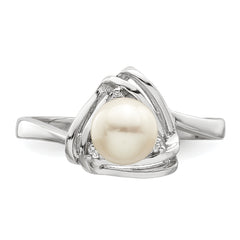 Sterling Silver Rhodium-plated FWC Pearl and CZ Triangle Ring